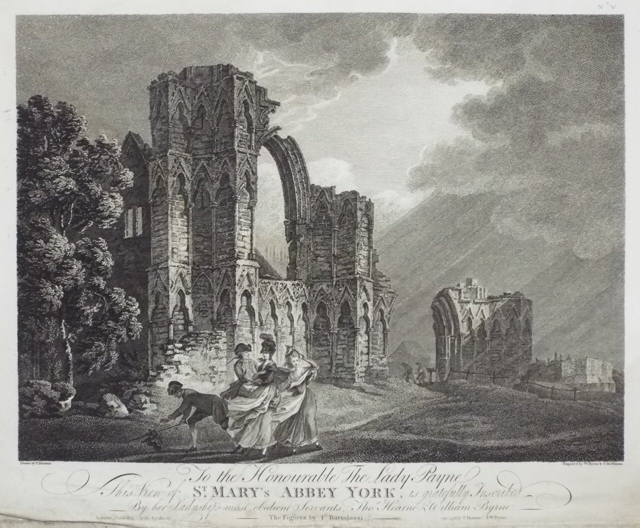 Print - To the Honourable The Lady Payne, his View of  St. Marys Abbey, York is graefully Inscribed... - Byrne